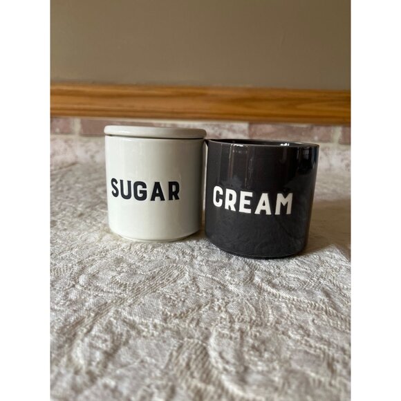 2 Stackable Set Ceramic Sugar & Creamer Jar Minimalist Style Storage Container - Picture 2 of 16